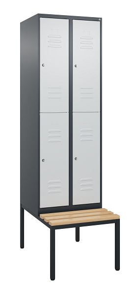 C+P dubbeldekkerkast Classic PLUS, 2 vakken, 2120x600x815mm, 7016/7035, cilindersloten, beukenhouten zitlat, bank, 0803507-20 S10103