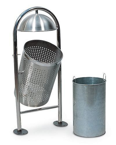DENIOS buitenafvalbak van roestvrij staal, beschermkap + kantelinrichting, 45 l, 163-565