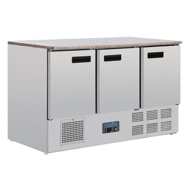 Polar toonbank koelwerkbank met marmeren werkblad 3 deuren 368L, CL109