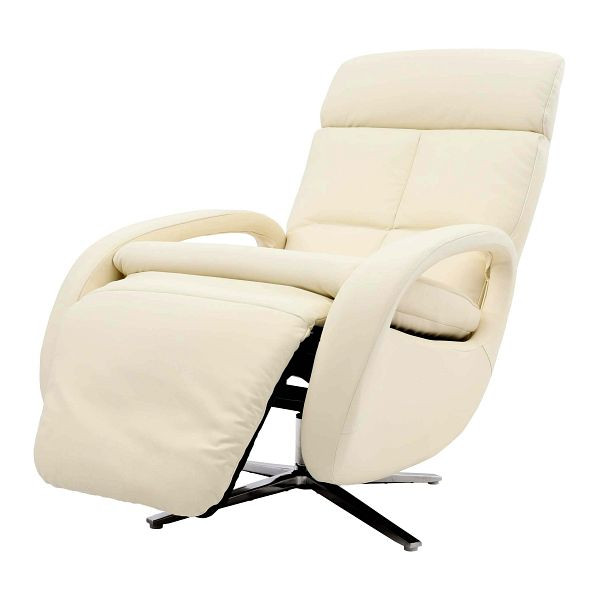 Mendler relaxstoel HWC-L11, design tv-stoel, tv-stoel, ligstoel, ligfunctie, volledig leer, creme-wit, 98400