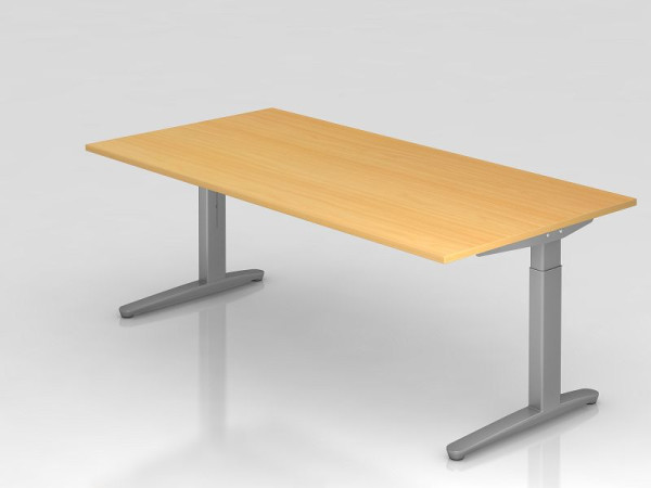 Hammerbacher bureau C-poot 200x100cm beuken/zilver, aluminium loper zilver (vergelijkbaar met RAL 9006), VXB2E/6/SS