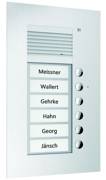 TCS audio voordeurstation serie PUK 6 belknoppen (rechts uitgelijnd), 1-koloms, UP zilver, PUK06/1-EN