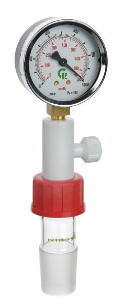 Rettberg horlogemanometer met 2 schaalbereiken, overgangsstuk schroefdraad GL 32 naar Kern NS 29/32, 397010000