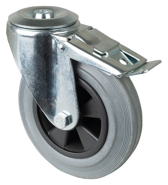 BS rollen transportrol met rem, breedte 40 mm, Ø160 mm, tot 150 kg, grijs rubberen loopvlak, kunststof wiellichaam, rollager, L121.B46.160