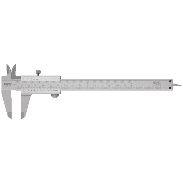 Vogel Germany Pocket Schuifmaat DIN 862, met borgschroef, 200 mm / 8 inch, vlak, 201034