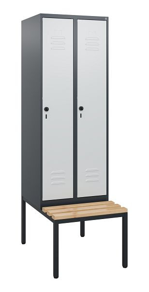 C+P luierkastje Classic PLUS, met onderbank, 2 vakken, 1950x600x815mm, 7016/7035, draaibare sluiting, beuken zitlat, 0800505-20 S10013