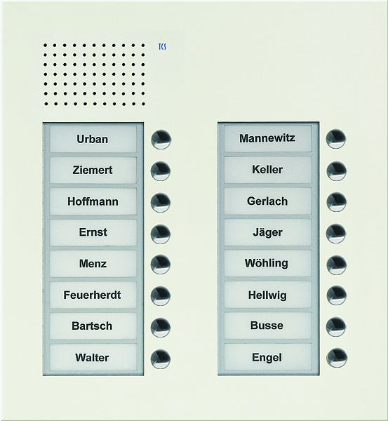 TCS audio buitenstation serie PUK 16 belknoppen (rechts uitgelijnd), 2 kolommen, UP wit, PUK16/2-WS