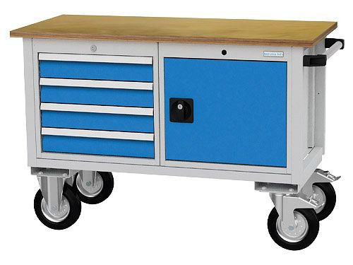 Bedrunka+Hirth verrijdbare bak werkbank diepte 540 mm, 4 x laden, 1 x kastbehuizing met draaideur, afmetingen in mm (BxDxH): 1200 x 540 x 820, 04.12.92A