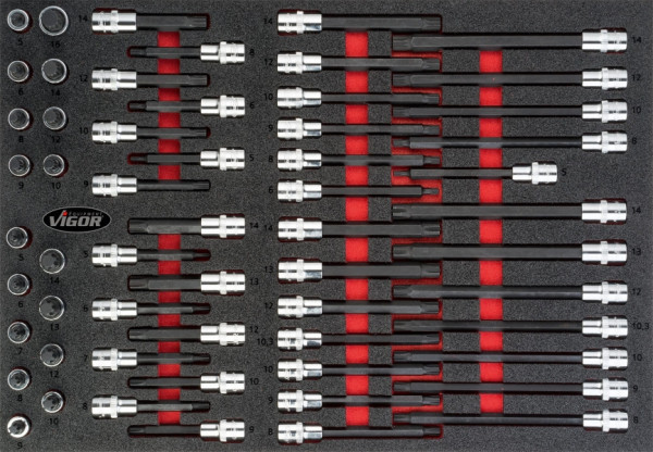 VIGOR schroevendraaierbitset, M5 - M16, aantal gereedschappen: 58, aandrijving: hol vierkant 12,5 mm (1/2 inch), V4729