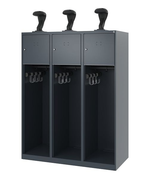 C+P Evolo brandweerkast, model YOUNGSTER, 3 compartimenten, H1530B1200T500 mm, antraciet, helmbevestiging, 0490015-32 S10004