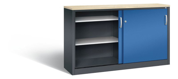 C+P dressoir met schuifdeuren Acurado, H1000xB1600xD400mm, kleur: zwartgrijs / gentiaanblauw, beugelgreep, 2146-00 S10153