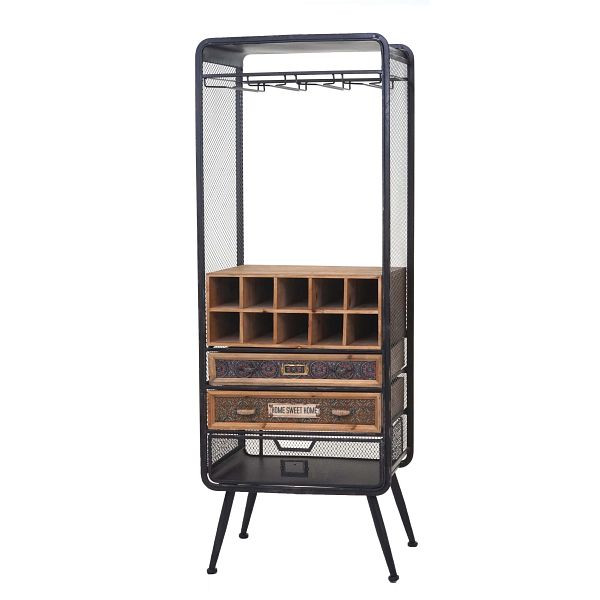 Mendler wijnrek HWC-C91, flessenrek barkast wijnrek voor 10 flessen, dennenhout vintage 157x57x38cm, 61960