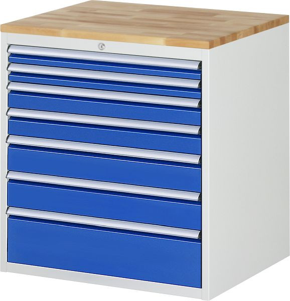RAU ladekast serie 7000, massief beuken werkblad, 7 x lade maat XL 2xH60, 2xH90, 2xH120, 1xH180 mm, 770x825x650 mm, 03-XL5.0A-B.11