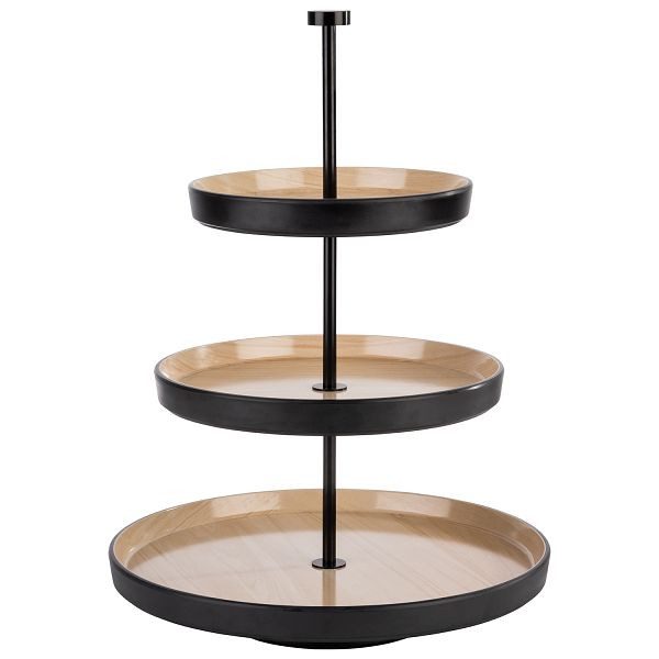 APS Etagère, 3 niveaus -FRIDA-, Ø 20 - 25 - 32 x 43 cm, melamine, RVS, binnen: houtlook, buiten: zwart, 85211