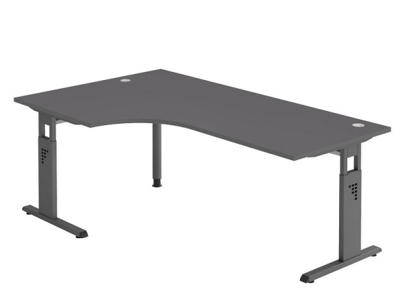 Hammerbacher hoektafel C-poot 200x120cm 90° grafiet/grafiet, 25 mm dik, 2 mm ABS rand. Hoekvorm 90°, links of rechts te monteren, VOS82/G/G