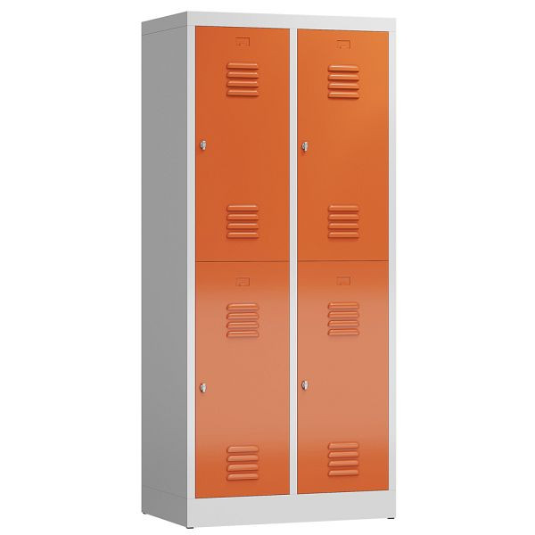 Lüllmann ClassiX kledingkast, 2 vakken, dubbeldekker, 1800 x 800 x 500 mm, lichtgrijs/vuurrood, X-523224