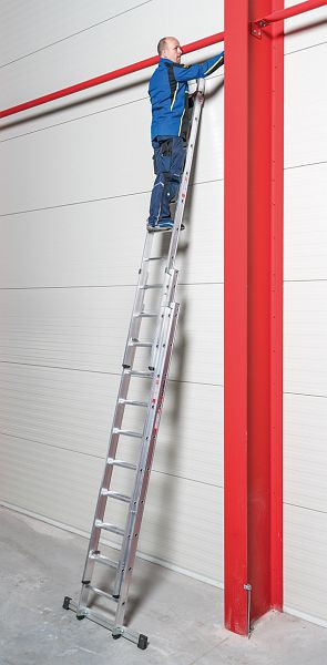 Euroline aluminium opsteekladder 3-delig met 3 x 12 treden, verticale ladderhoogte 7,8m, 3038812