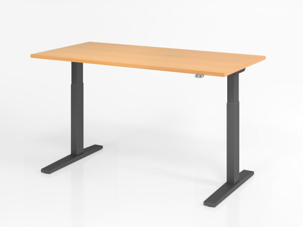 Hammerbacher bureau XMKA16, 160 x 80 cm, blad: beuken, 25 mm dik, ABS dikke rand, rechthoekige vorm, grafiet, VXMKA16/6/G