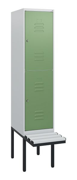 C+P dubbeldekskast Classic PLUS, 1950x400x815mm, 7035/6011, cilindersloten, met basisframe en zwevende zitting, 0803405-12 S10081