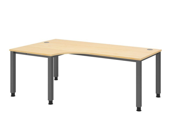 Hammerbacher bureau QS82, 200 x 120 cm, blad: esdoorn, 25 mm dik, hoekvorm 90°, 4-poots frame in grafiet, werkhoogte 68-83,5 cm, VQS82/3/G