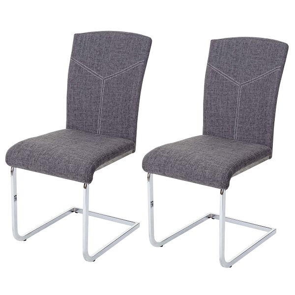 Mendler set van 2 eetkamerstoelen HWC-F36, sledestoel keukenstoel, vergaderstoel, stof/textiel, grijs, 69525