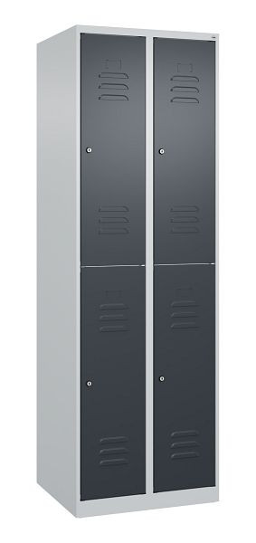 C+P Doppelstöckiger Spind Classic PLUS, 2 Abteile, 1850x600x500mm, 7035/7016, Zylinderschlösser, 080300-20 S10037