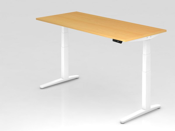 Hammerbacher elektrisch zit-sta bureau 180x80cm beuken/wit, rechthoekige vorm, VXBHM19/6/WW