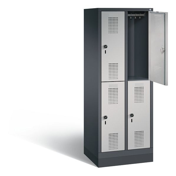 C+P schoollocker dubbeldekker Evolo, H1600xB610xD500mm, kleur: zwart-grijs/wit aluminium, 483206-20 S10064
