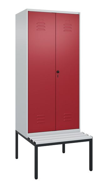 C+P luierkluis Classic PLUS, dubbele locker, 2 vakken, 2120x800x815mm, 7035/3003, draaigrendel, met bank eronder, 0800527-22P S10031
