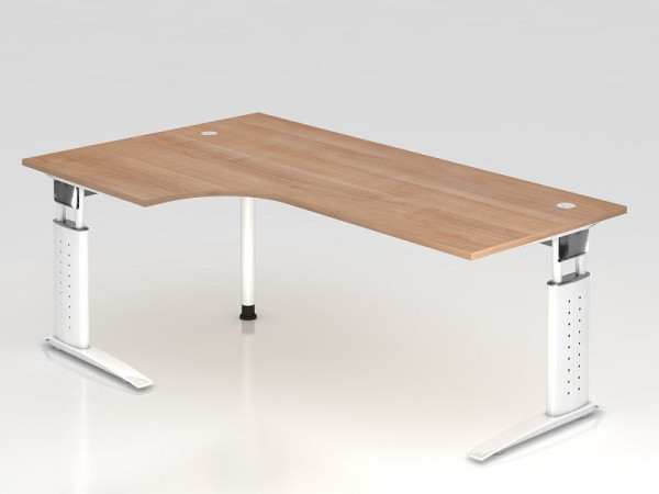 Hammerbacher hoektafel C-poot 200x120cm 90° walnoot/wit, hoekvorm 90°, links of rechts monteerbaar, werkhoogte 68-86 cm, VUS82/N/W
