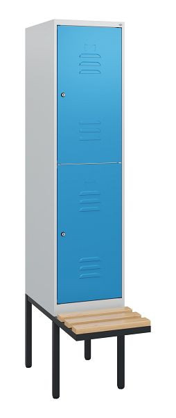 C+P dubbeldekkerkast Classic PLUS, 1950x400x815mm, 7035/5012, cilindersloten, beukenhouten zitlatten, zwevende zitting, 0803405-12 S10034