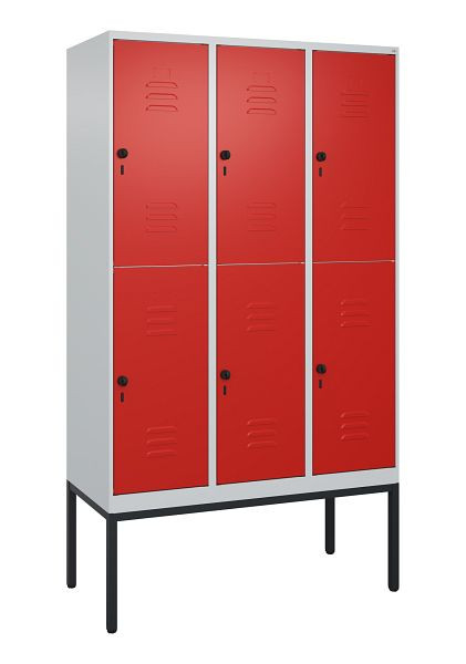 C+P Doppelstöckiger Spind Classic PLUS, Gestell, 3 Abteile, 2120x1200x500mm, 7035/3020, Drehriegel, 0803307-32 S10002
