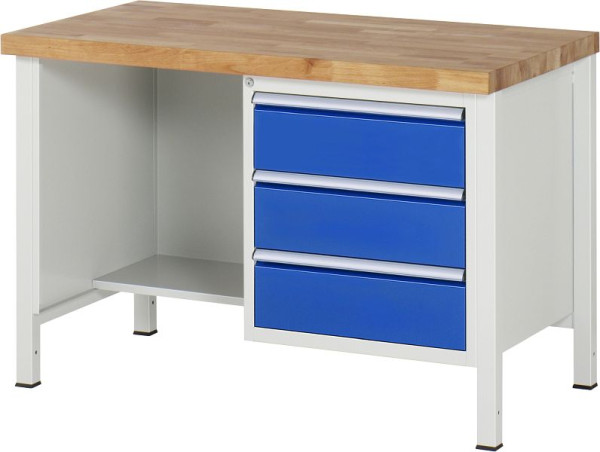 RAU werkbank serie 8000 - frameconstructie (gelast frame), onderbouw container (3x lade, plank), 1250x840x700 mm, 03-8452A2-127B4S.11