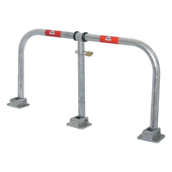 Schake slagboom neerklapbaar met hangslot, thermisch verzinkt / rode reflecterende strip, 472V
