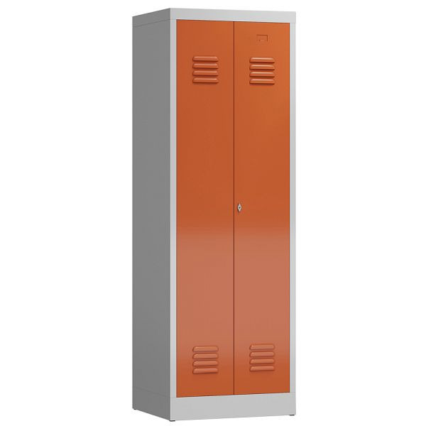 Lüllmann ClassiX kledingkast, 2 in het midden sluitende vakken, 1800 x 590 x 500 mm, lichtgrijs/vuurrood, X-510424