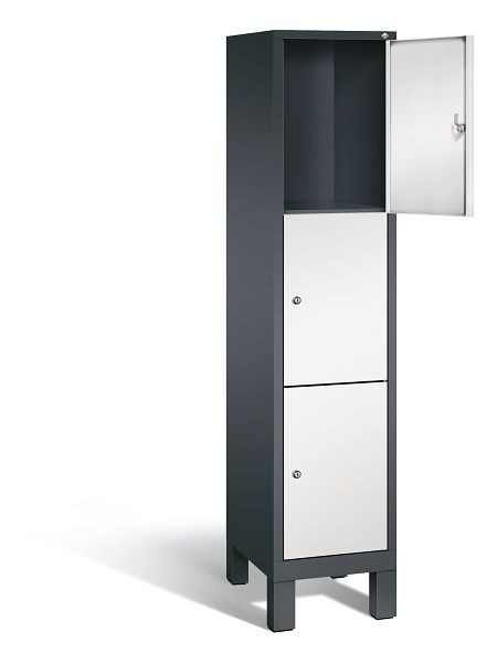 C+P lockerkast Evolo, H1850xB420xD500mm, kleur: zwartgrijs/lichtgrijs, 3 vakken, 48010-123 S10047