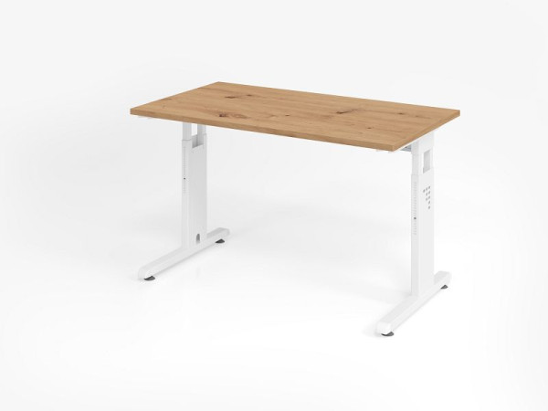 Hammerbacher bureau OS612, 120 x 67 cm, blad: knoestig eiken, 25 mm dik, 2 mm ABS rand, rechthoekige vorm, wit, VOS612/R/W