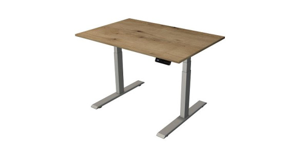 Kerkmann sta-/zittafel B 1200 x D 800 mm, zilver, elektrisch in hoogte verstelbaar van 630 - 1270 mm, eiken/zilver, 10277555
