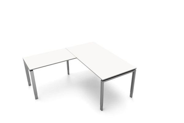 Kerkmann bureau, B 1600 x D 800 x H 680-820 mm met aanschuiftafel, vorm 5, kleur: wit, 11413910