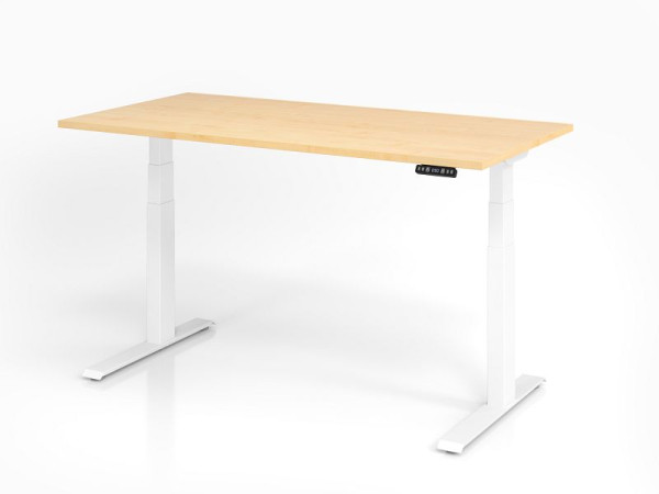 Hammerbacher bureau XDKB16, 160 x 80 cm, blad: esdoorn, 25 mm dik, ABS dikke rand, rechthoekige vorm, wit, VXDKB16/3/W