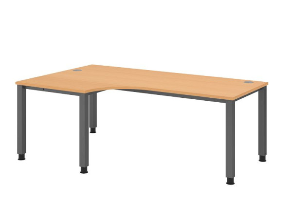 Hammerbacher bureau QS82, 200 x 120 cm, blad: beukenhout, 25 mm dik, hoekvorm 90°, 4-poots frame in grafiet, werkhoogte 68-83,5 cm, VQS82/6/G