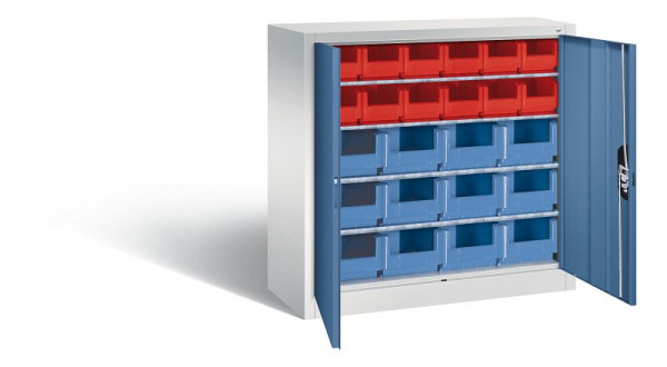 C+P tijdschriftenkast serie 13, H1000xB1000xD420mm, kleur: lichtgrijs / verre blauw, verzonken handgreep, 133944-23 S10025