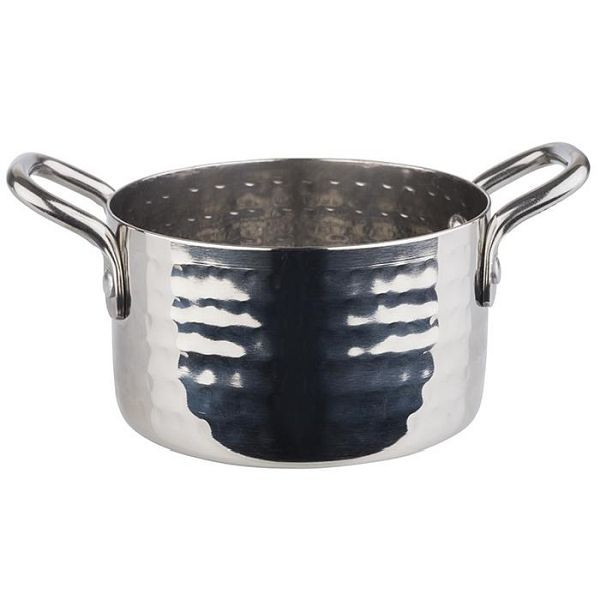 APS serveerpot, Ø 9,5 cm, hoogte: 5,5 cm, roestvrij staal, 0,3 liter, gehamerd oppervlak, handvat: 2,5 cm, 40186