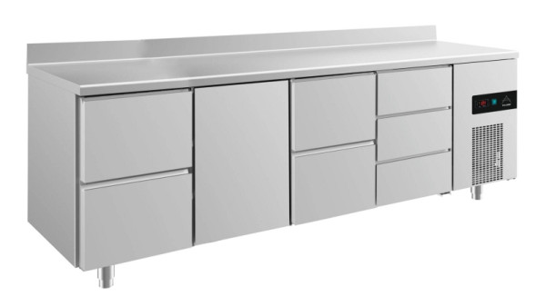 A&S Polarny koeltafel -2 tot +8°C met deur links midden, 2x twee laden en drie laden rechts, 2330 x 700 x 850 mm, met opstaande rand, KT4ZTZDA