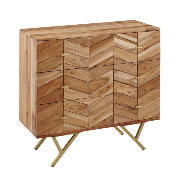 Wohnling dressoir 90x86,5x40 cm massief acaciahout / metalen dressoir, 3 laden, WL6.161