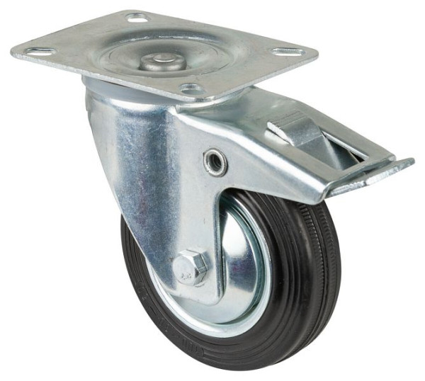 BS rollen transportrol met rem, breedte 30 mm, Ø100 mm, tot 70 kg, zwart rubber, rollager, plaat, VE 4 stuks, L420.B55.101
