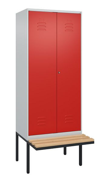 C+P Umkleidespind Classic PLUS, Doppel-Spind, 2 Abteile, 2120x800x815mm, 7035/3020, Zylinderschloss, Buche-Sitzleisten, 0800427-22P S10059