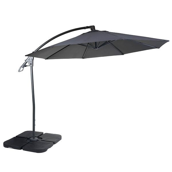 Mendler Deluxe HWC-D14 vrijdragende parasol, parasol, rond Ø 3m polyester aluminium/staal 14kg, antraciet met standaard, 39000+31831