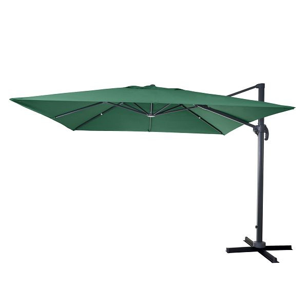 Mendler gastronomie verkeerslichtparaplu HWC-A96, paraplu 3x3m (Ø4,24m) polyester aluminium/staal 23kg, donkergroen zonder standaard, draaibaar, 153408+153438+122472