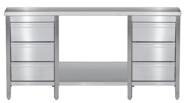 A&S Gastro roestvrijstalen werktafel met ladeblok links en rechts gelast, diepte 600 mm, met onderblad, AISI 304, 2900 x 600 x 850 mm, ARTGSLR296